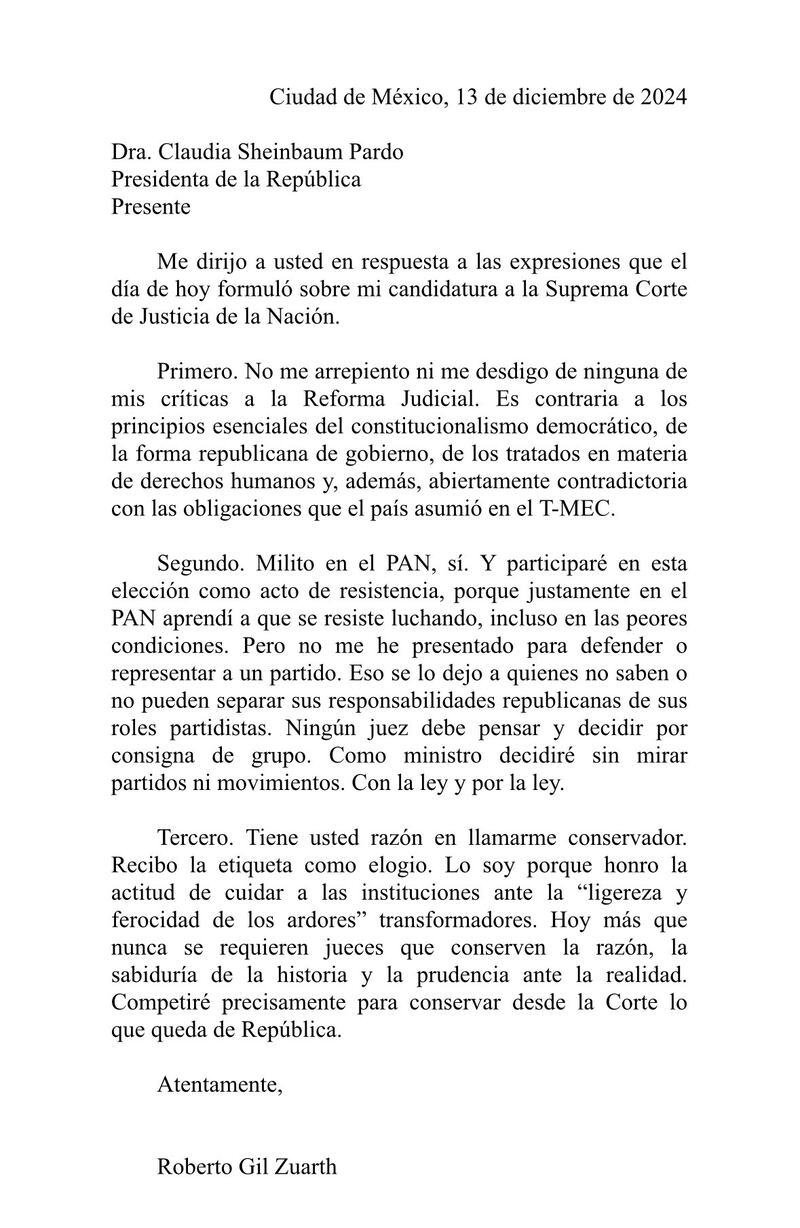 Carta respuesta de Roberto Zuarth