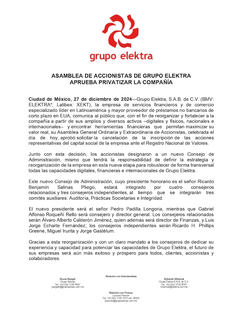 Comunicado Grupo Elektra