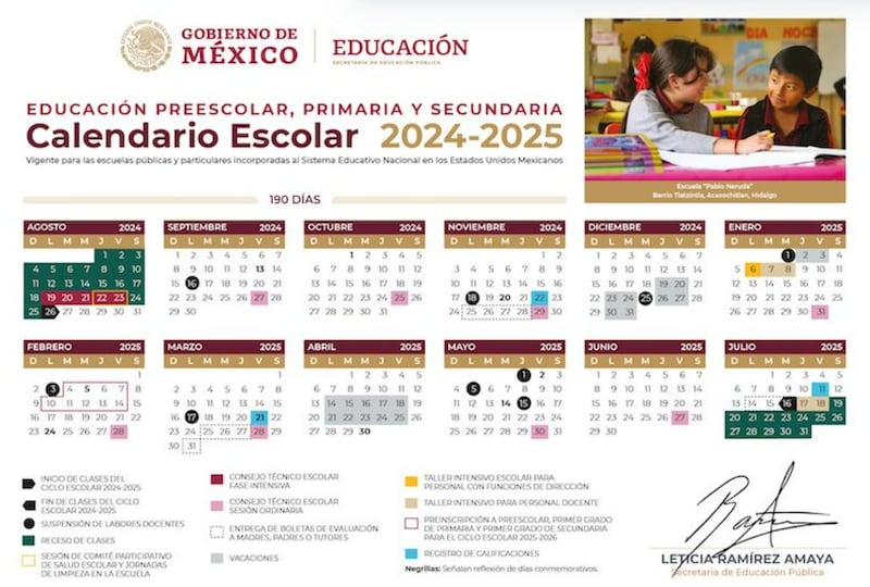 El calendario escolar de la SEP para el periodo 2024-2025.