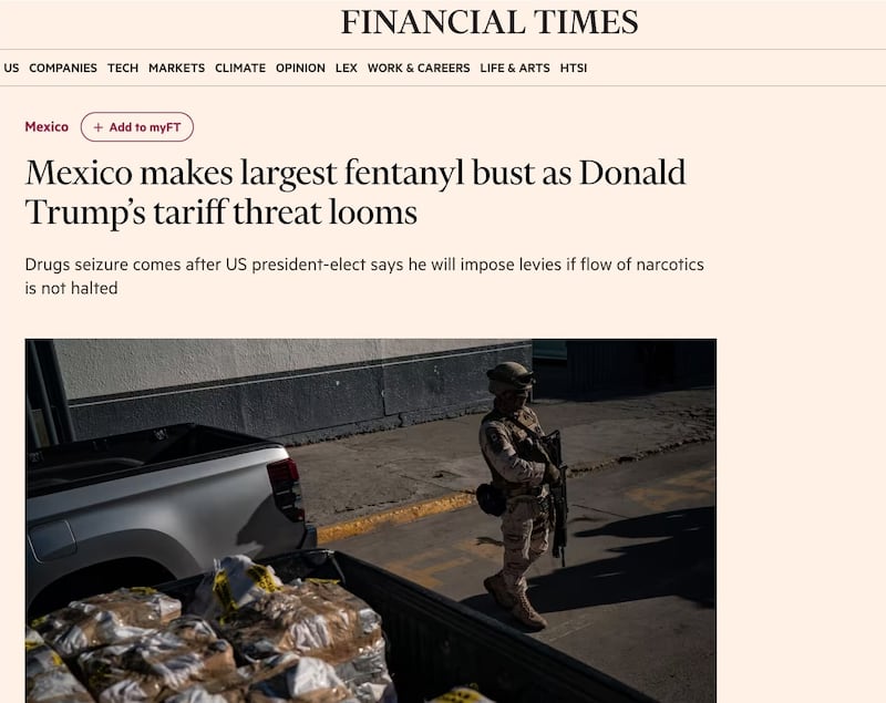 Financial Times sobre decomiso de fentanilo.