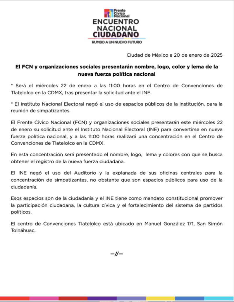 INE rechaza solicitud del Frente Cívico Nacional