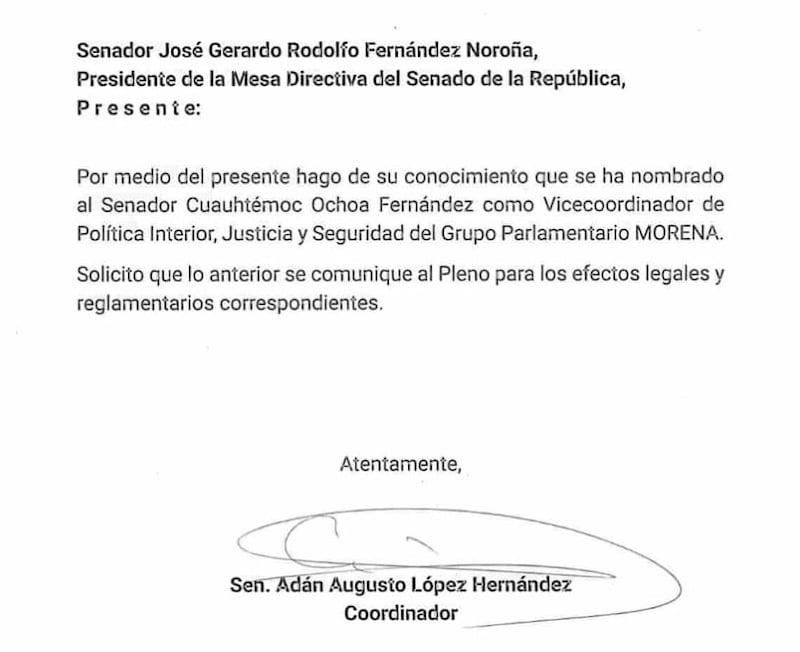 carta adan augusto nombramiento