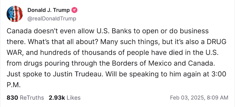 Mensaje de Trump en Truth Social
