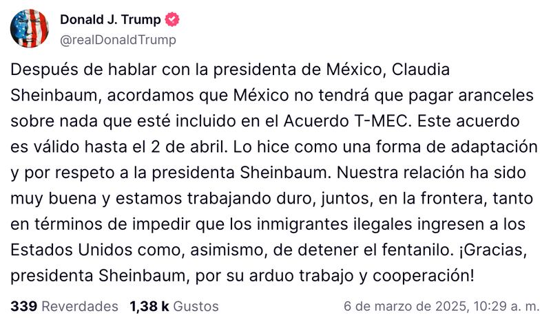 Trump llamada con Sheinbaum