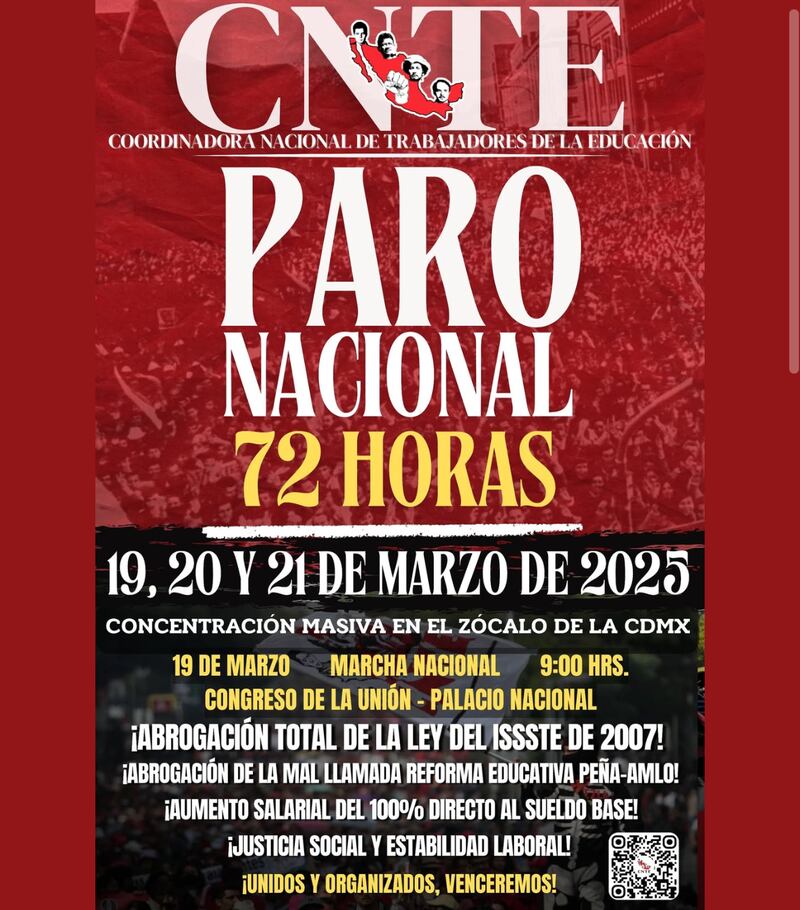 CNTE anuncia paro nacional