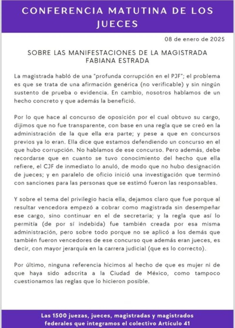 Comunicado de la Conferencia Matutina de los Jueces