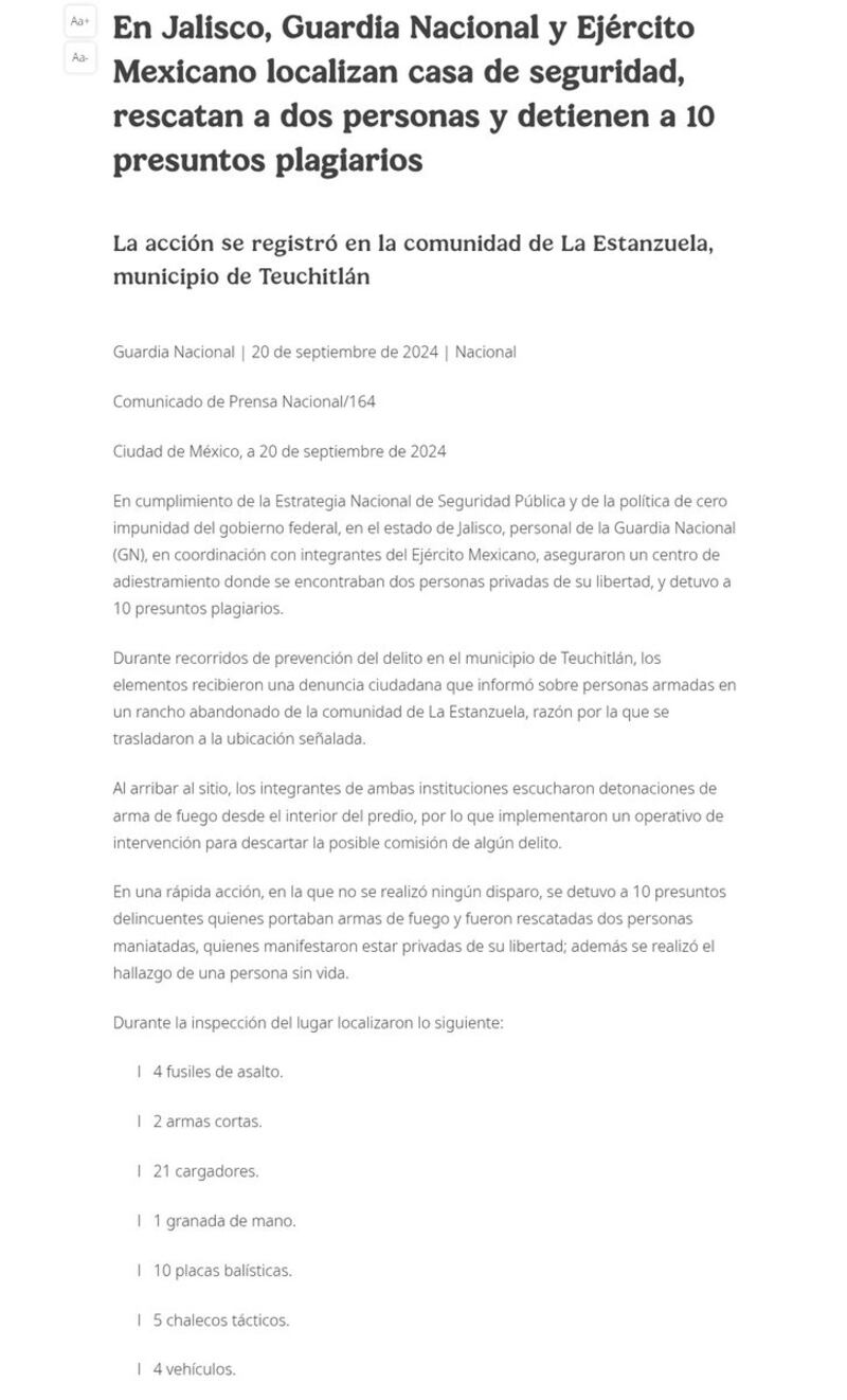 Comunicado de la FGR sobre un "centro de adiestramiento" en Teuchitlán
