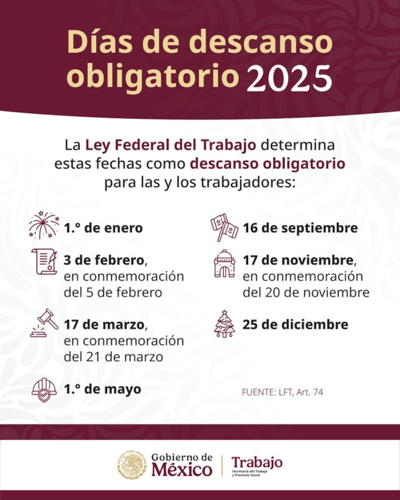 Días de descanso obligatorio 2025