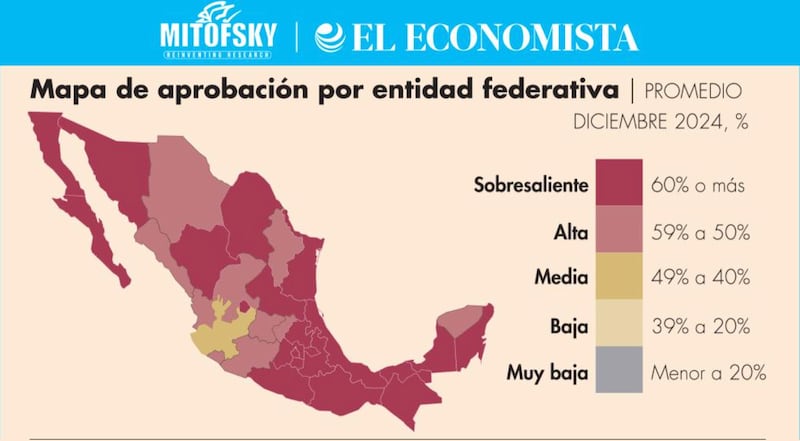 Mapa de aprobación de Sheinbaum