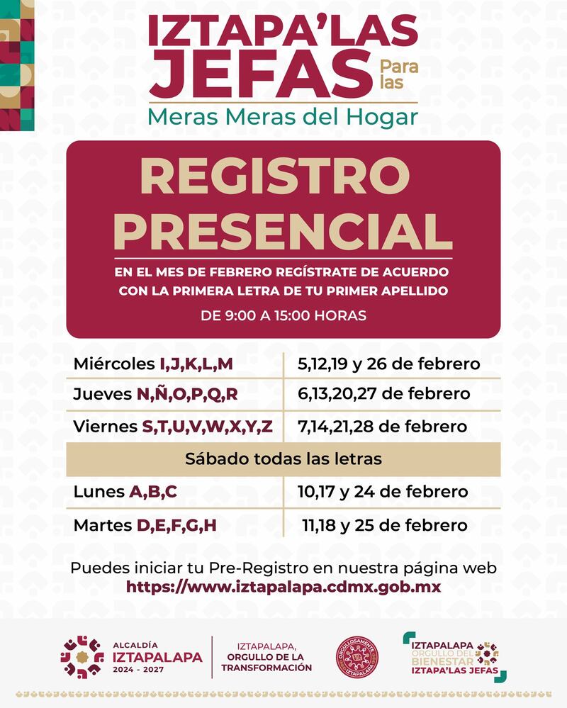 Calendario registro Jefas del Hogar