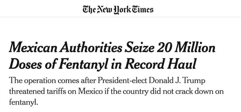 New York Times sobre decomiso de fentanilo.