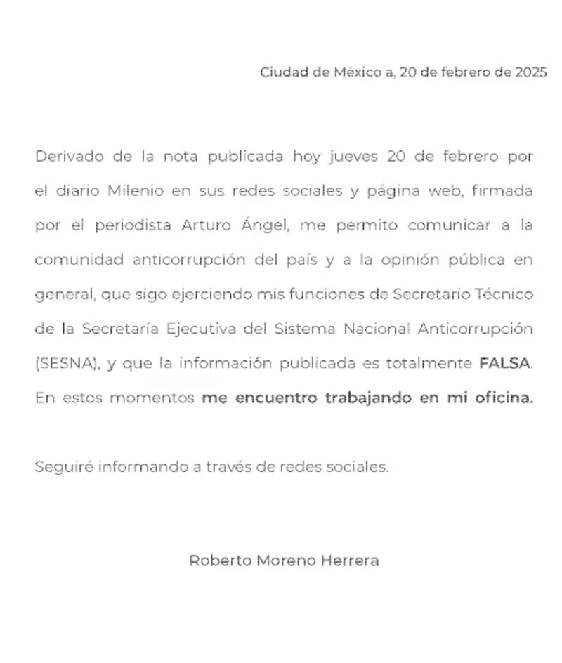 Comunicado Roberto Moreno