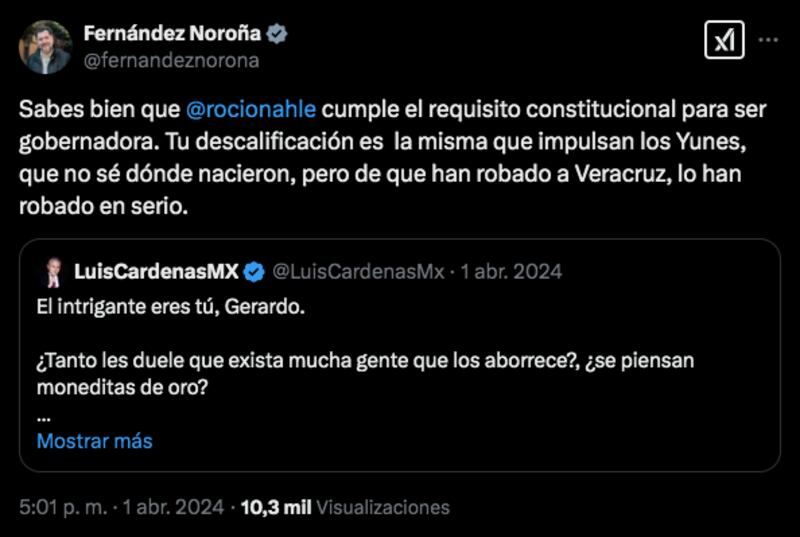 Noroña defiende a Nahle
