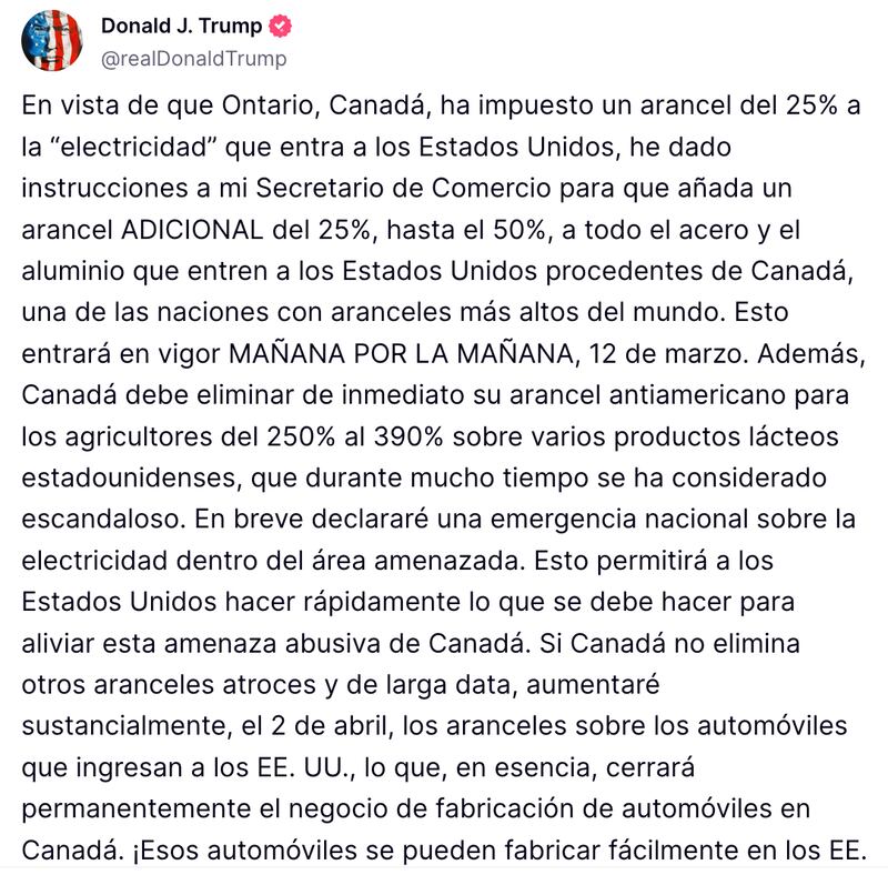 Mensaje de Trump vs Canadá